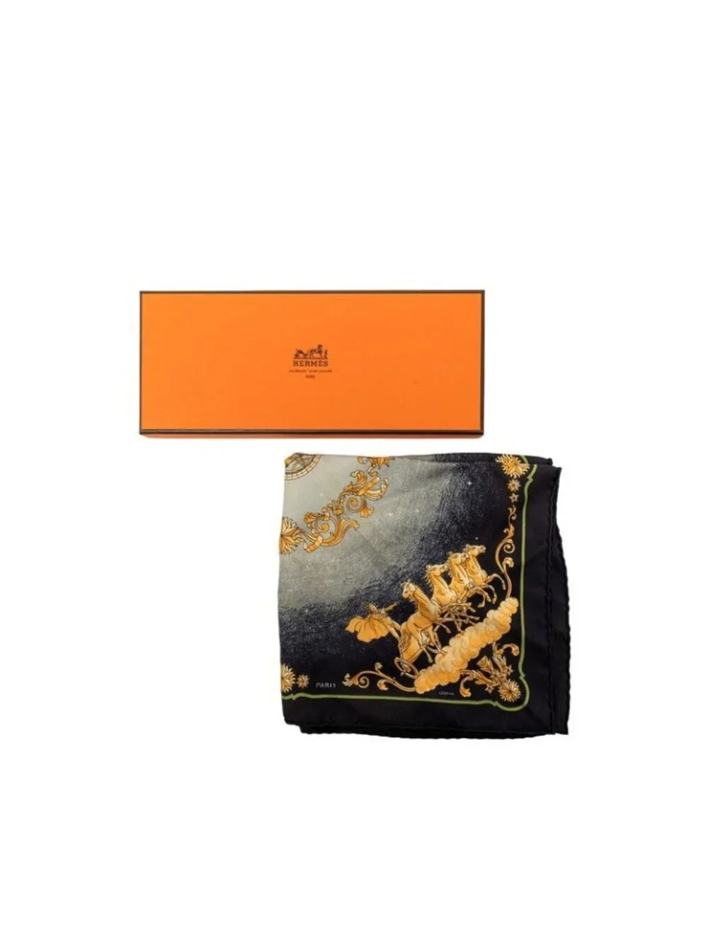 Hermes Carre 42 Cosmos Scarf Black Multicolor Silk
